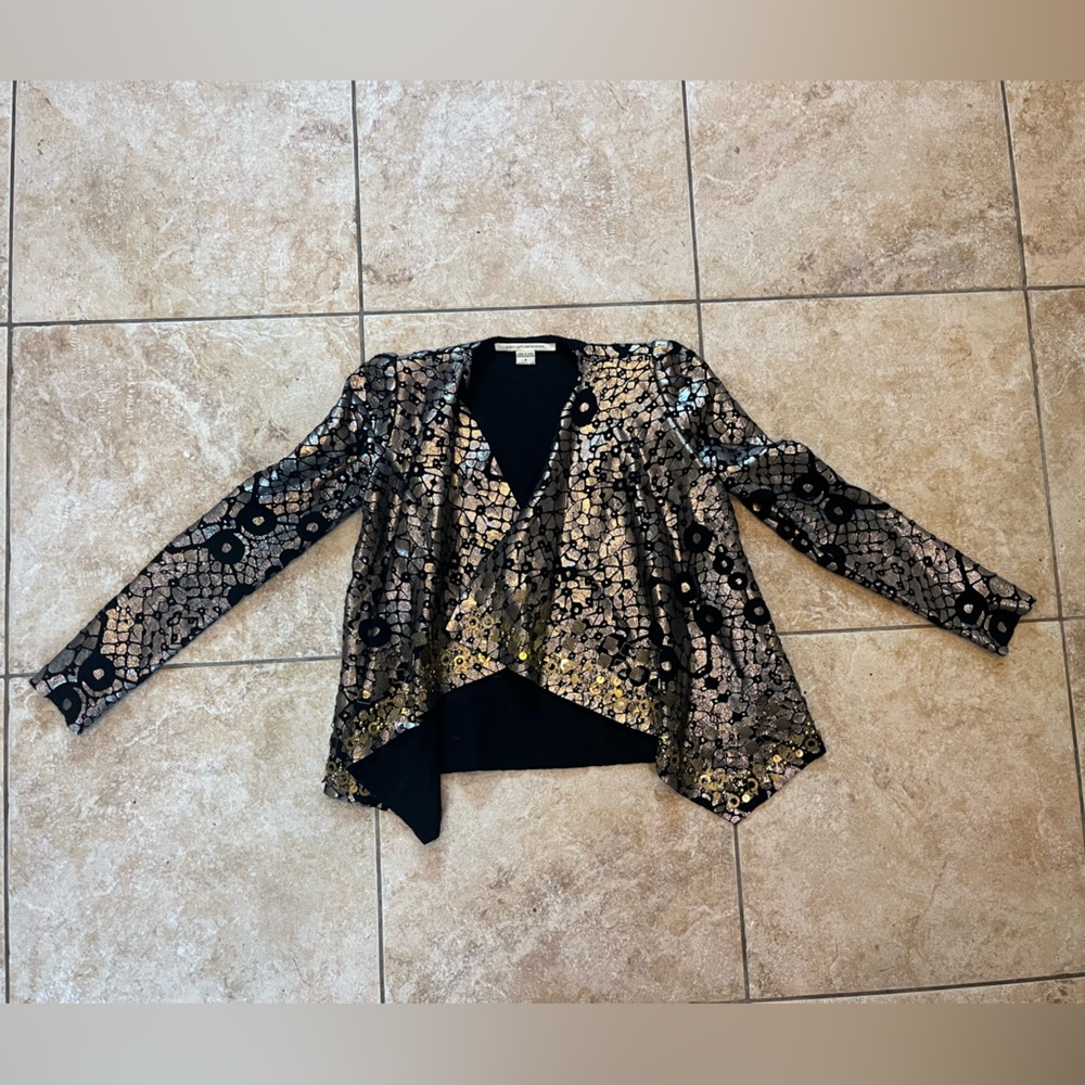 Diane Von Furstenberg Black, Silver, Wool Embellished Jacket | Size Small
